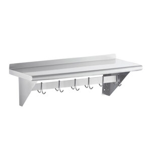 12" X 36" Stainless Steel Wall Mounted Pot Rack with Shelf