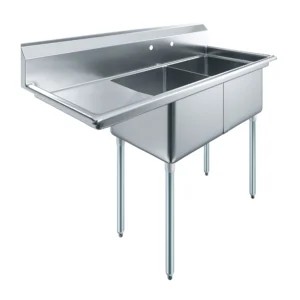 18" X 18" X 12" with 18" Left Drainboard Two Compartment Stainless Steel Commercial Prep & Utility Sink