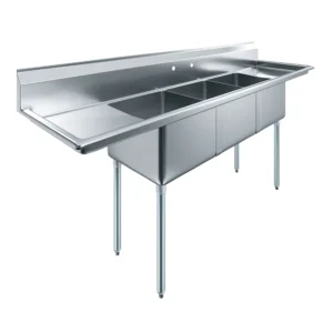 18" X 18" X 12" with 18" Left and Right Drainboards Three Compartment Stainless Steel Commercial Prep & Utility Sink