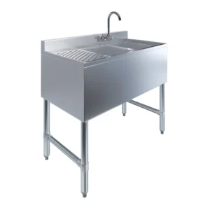 10" X 14" X 10" Two Compartment Under Bar Sink With 12" Left Drainboard and Faucet