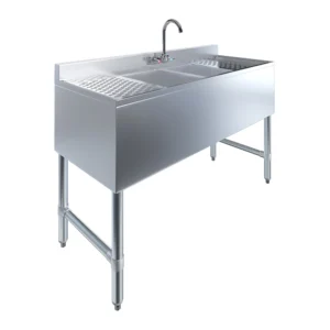 10" X 14" X 10" Two Compartment Under Bar Sink With 12" Left and Right Drainboards and Faucet