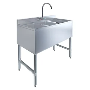 10" X 14" X 10" Three Compartment Under Bar Sink With Faucet