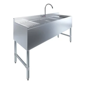 10" X 14" X 10" Three Compartment Under Bar Sink With 12" Left and Right Drainboards and Faucet