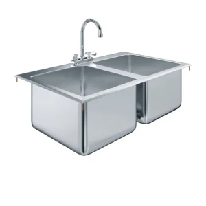 Stainless Steel 2 Compartment Drop-In Sink. Bowl 14 in. x 16 in. x 10 in. With Faucet