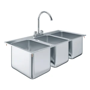 10" X 14" X 10" Stainless Steel Three Compartment Drop in Sink With Faucet