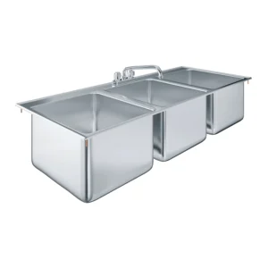 Stainless Steel 3 Compartment Drop-In Sink. Bowl 14 in. x 16 in. x 10 in. With Faucet
