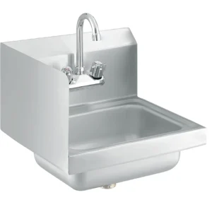 Stainless Steel Wall Mounted Hand Sink 17 in. x 15 in. with Left Side Splash and Gooseneck Faucet