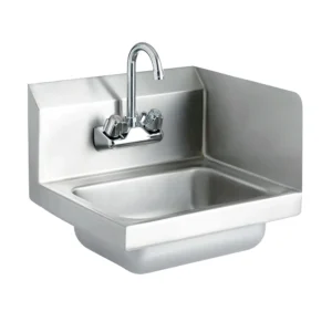 Stainless Steel Wall Mounted Hand Sink 17 in. x 15 in. with Right Side Splash and Gooseneck Faucet