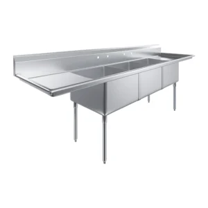 120 in. x 30 in. Stainless Steel Three Compartment Sink with 24 in. x 24 in. x 14 in. Bowls and Dual 24 in. Drainboards