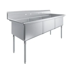 78 in. x 30 in. Stainless Steel Three Compartment Sink with 24 in. x 24 in. x 14 in. Bowls