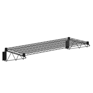 18 in. x 48 in. Black Epoxy Wall Mount Wire Shelf With Brackets