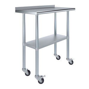 18" X 36" Stainless Steel Work Table with 1.5" Backsplash and Wheels