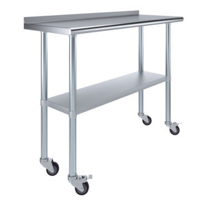 18" X 48" Stainless Steel Work Table with 1.5" Backsplash and Wheels