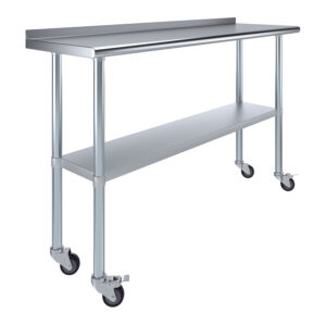 18" X 60" Stainless Steel Work Table with 1.5" Backsplash and Wheels