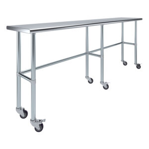 18" X 96" Stainless Steel Work Table With Open Base & Wheels
