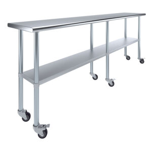 18" X 96" Stainless Steel Work Table With Undershelf & Wheels