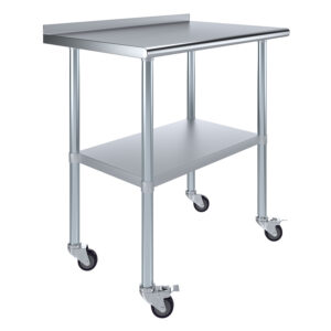 24" X 36" Stainless Steel Work Table with 1.5" Backsplash and Wheels