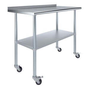 24" X 48" Stainless Steel Work Table with 1.5" Backsplash and Wheels