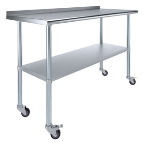 24" X 60" Stainless Steel Work Table with 1.5" Backsplash and Wheels