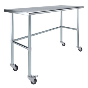 24" X 60" Stainless Steel Work Table With Open Base & Wheels