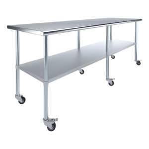 30" X 96" Stainless Steel Work Table With Undershelf & Wheels